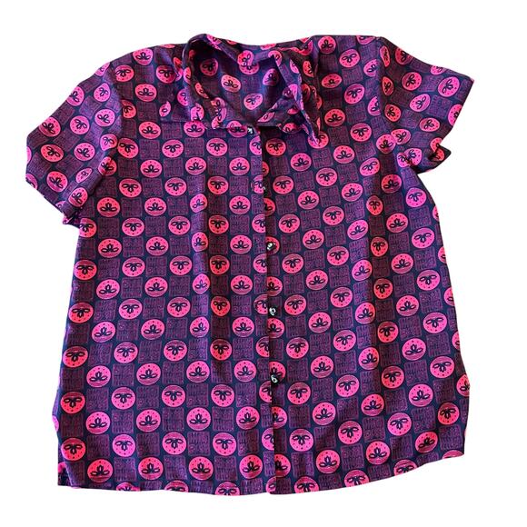 other Tops - Vintage Blouse Shirt Tiki Mid Century Modern Buttons Medium Shoulder Pads